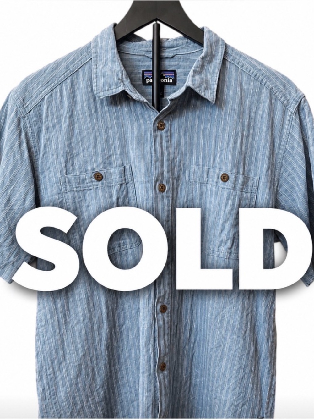 Patagonia Men’s Back Step Short Sleeve Hemp Button Down Shirt Size Medium Blue